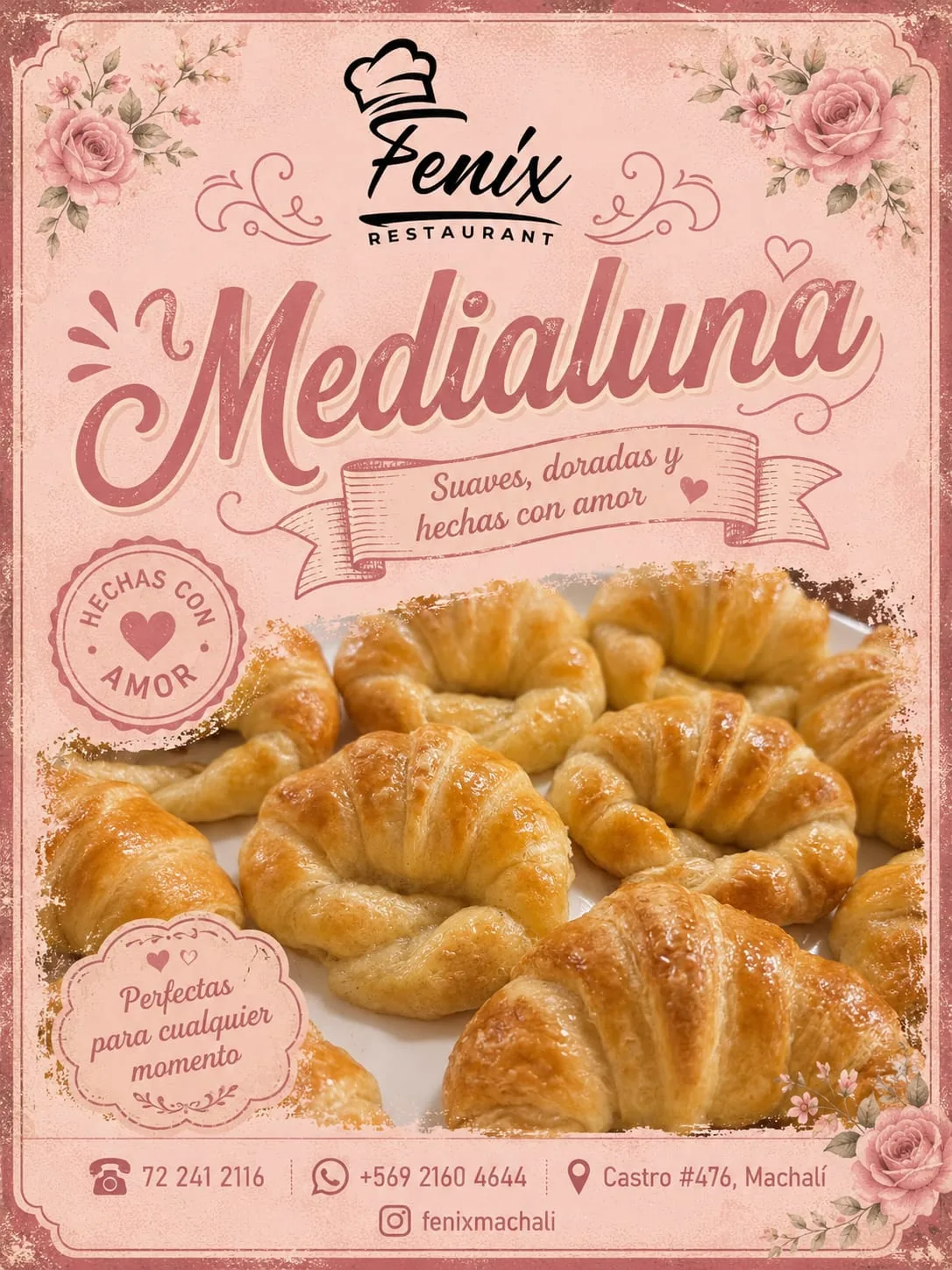 Medialunas artesanales doradas de Fénix Restaurant